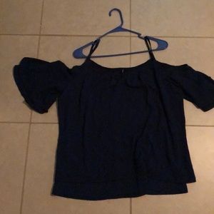 A navy blue cold shoulder top